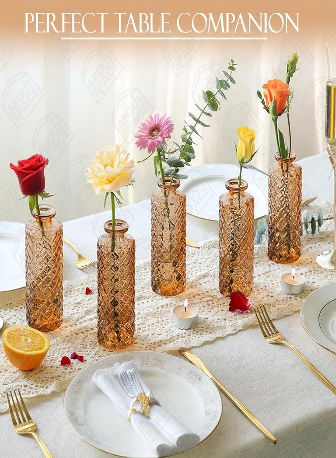 ABOUT SPACE Glass Bud Flower Vase - Pack of 3 Glass Centrepiece Mini Flower Vase -Antique Collections for Wedding Decoration Sturdy Textured Bottle Shaped Table Top Decor for Home, Restaurants - Brown - Image 5